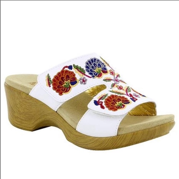 Alegria Shoes - Alegria Linn White Embroidered Wedge Sandals